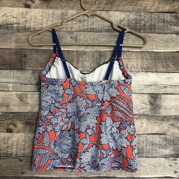 Lands End Tankini Top Size 2 Shelf Bra Padded Underwire Swim Top Bow Front Blue - Picture 2 of 8